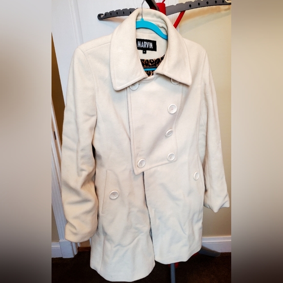 Marvin Richards Cream Wool Blend Long Coat XL - Picture 3 of 11